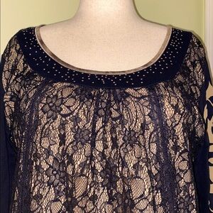 Vanilla Sugar vintage tan/black/brown w/ black lace pullover w 3/4 sleeves